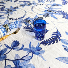 Load image into Gallery viewer, Indigo Orchid Linen Tablecloth
