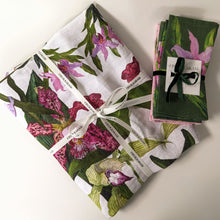 Load image into Gallery viewer, Beautiful Linen Napkins, Tablecloths, napkins, and Tableware featuring Singapore and South East Asian Flowers and Orchids, by artist Fleur Kakasi