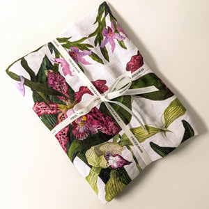 Beautiful Linen Napkins, Tablecloths, napkins, and Tableware featuring Singapore and South East Asian Flowers and Orchids, by artist Fleur Kakasi