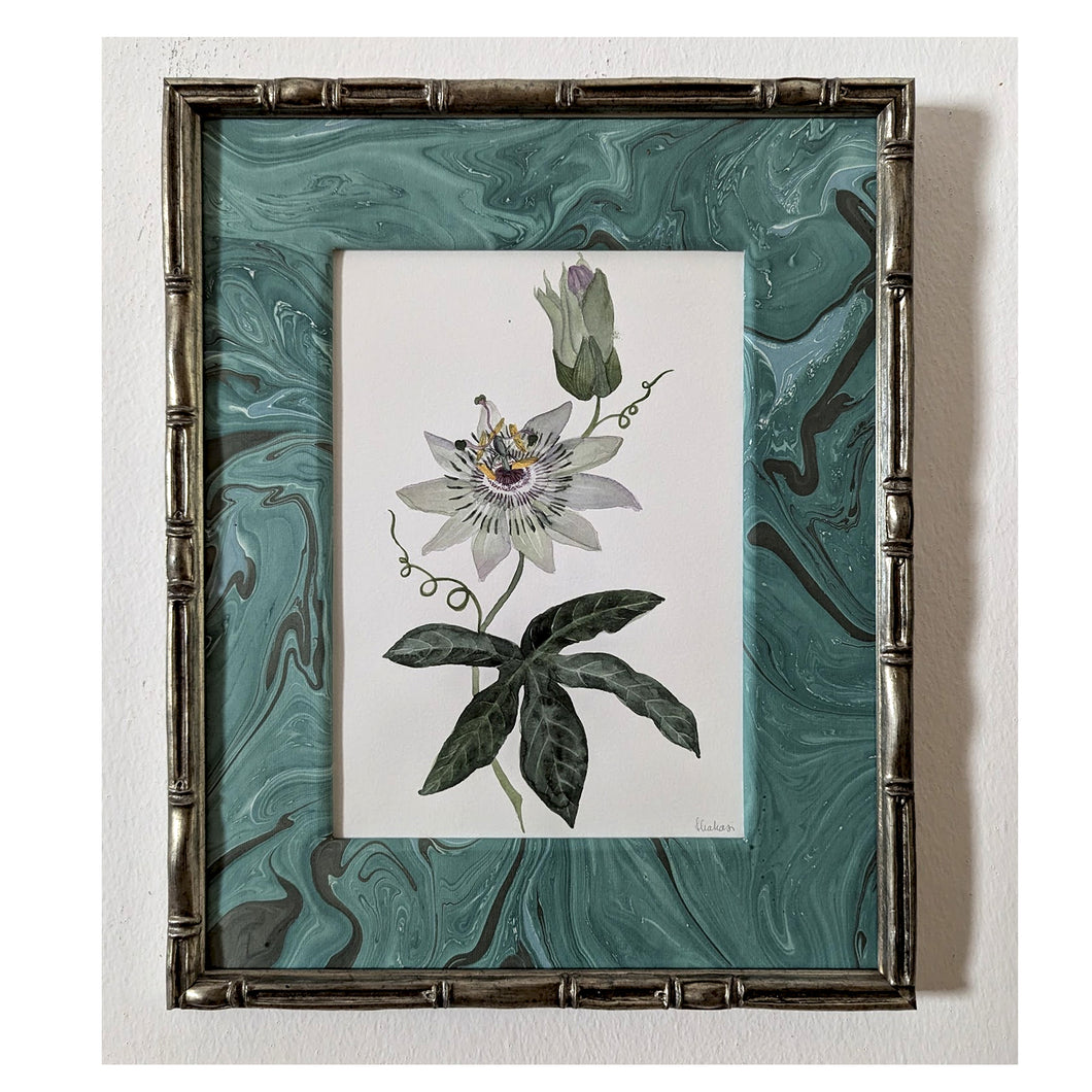 Passionflower - Marbled Paper Mount Original Painting