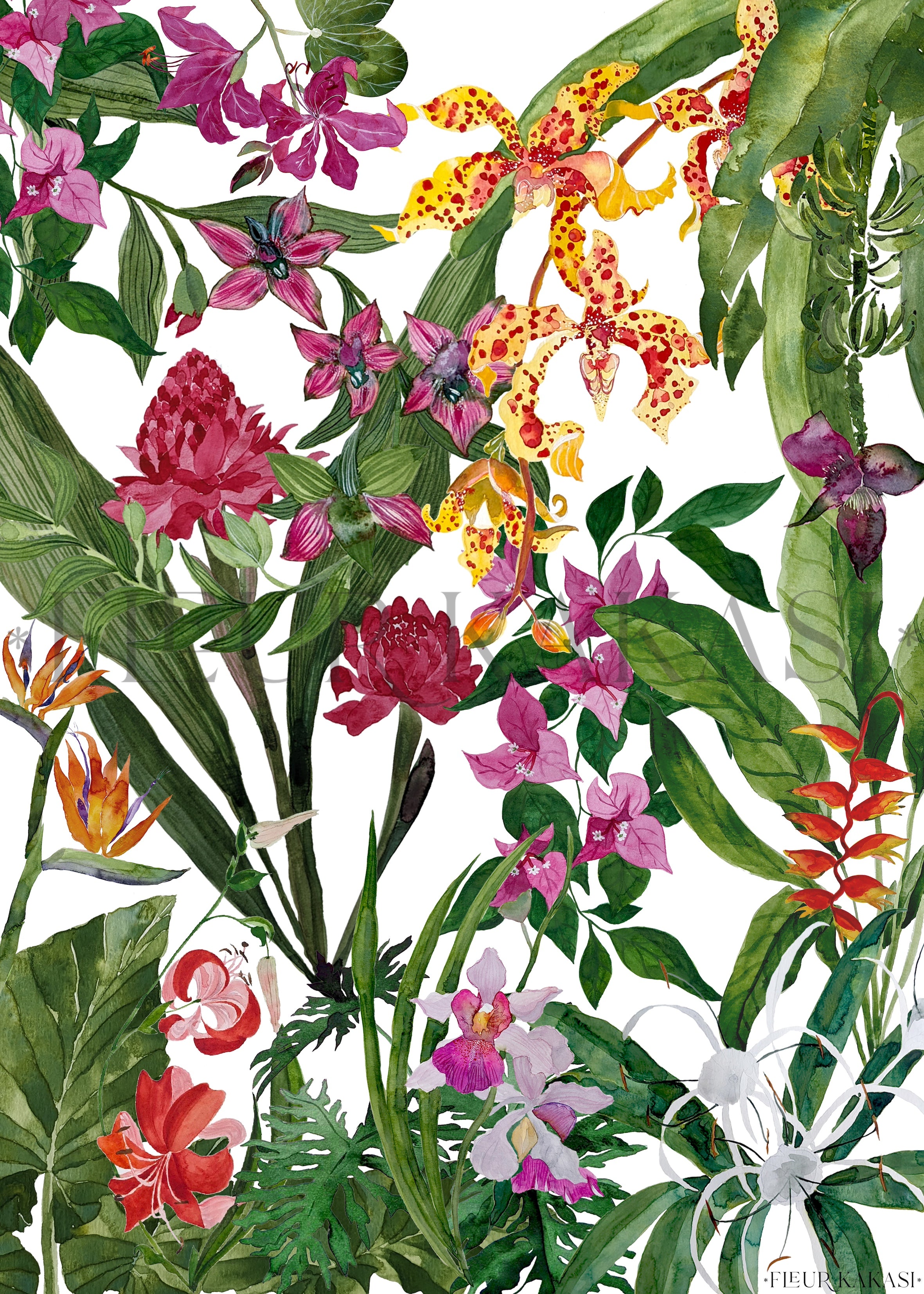 House on the hill 90cm tee Flower 花柄 Floral Singapore Tea Towel – Fleur Kakasi Art