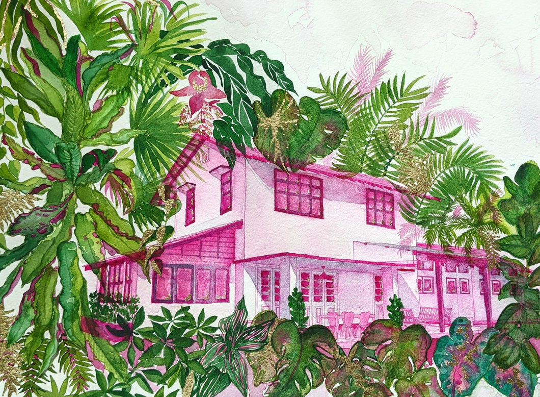 Commissioned Work : Pink Jungle Black and White